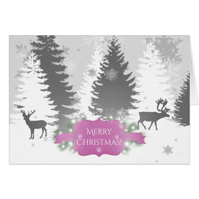 Winter Wonderland Holiday Greeting Card - Magenta (Front Horizontal)