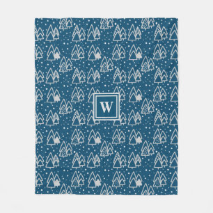Winter Wonderland Holiday Pattern with Monogram Fleece Blanket