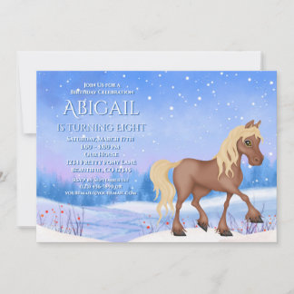 Winter Wonderland Horse and Snow Birthday Invitation
