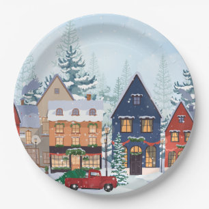 Winter wonderland houses  paper plate