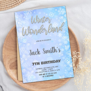 Winter Wonderland Invitations Blue Silver Glitter