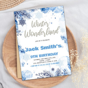 Winter Wonderland Invitations Blue Silver Snow