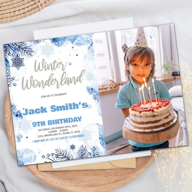 Winter Wonderland Invitations Blue with photo (Winter Wonderland Invitations Blue with photo)