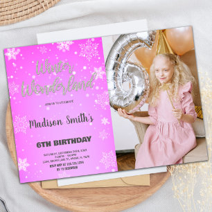 Winter Wonderland Invitations Pink Glitter Photo
