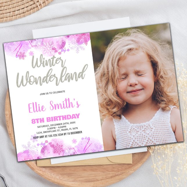 Winter Wonderland Invitations Pink Snow with photo (Winter Wonderland Invitations Pink Snow with photo)