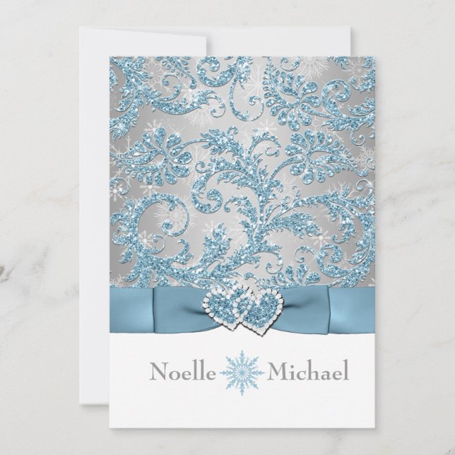 Winter Wonderland Joined Hearts Wedding Invite (Front)