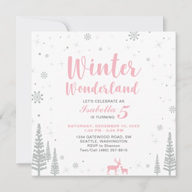 Winter Wonderland  Kids Birthday Invitation - Girl (Front)