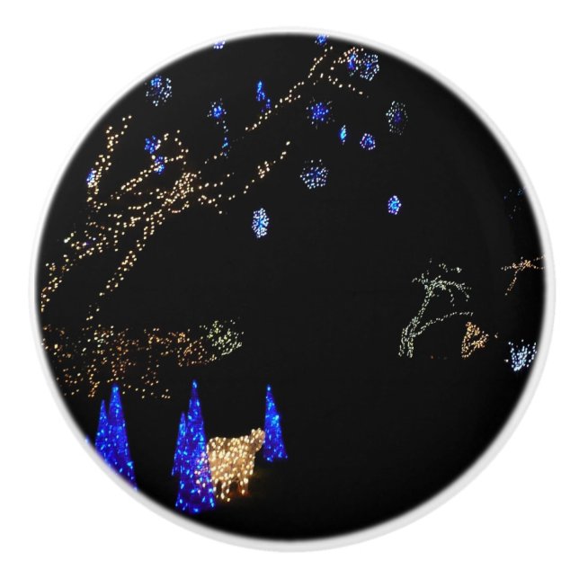 Winter Wonderland Lights Blue and White Holiday Ceramic Knob (Front)