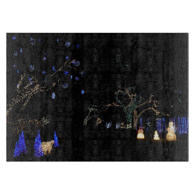 Winter Wonderland Lights Blue and White Holiday Cutting Board (Front)
