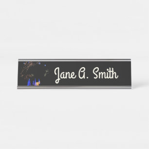 Winter Wonderland Lights Blue and White Holiday Desk Name Plate