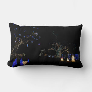 Winter Wonderland Lights Blue and White Holiday Lumbar Cushion