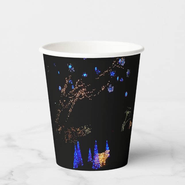Winter Wonderland Lights Blue and White Holiday Paper Cups (Front)