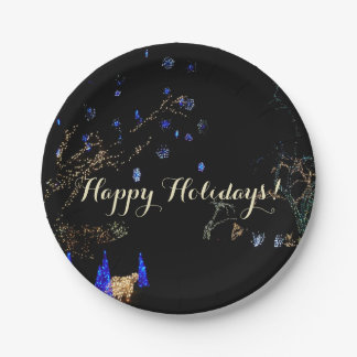 Winter Wonderland Lights Blue and White Holiday Paper Plate