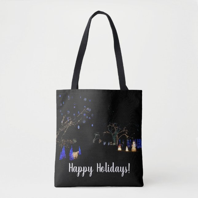 Winter Wonderland Lights Blue and White Holiday Tote Bag (Front)