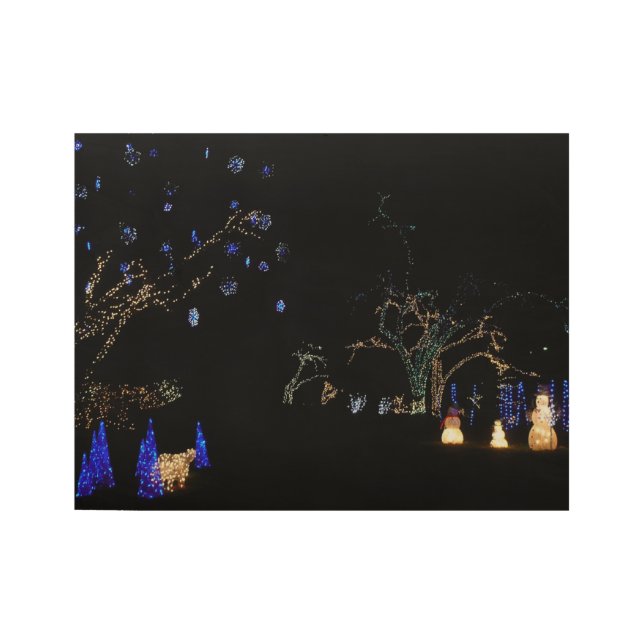 Winter Wonderland Lights Blue and White Holiday Wood Poster (Front)