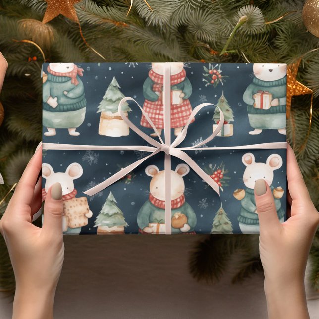 Winter Wonderland: Mice in Vintage Sweaters" Wrapping Paper (Creator Uploaded)
