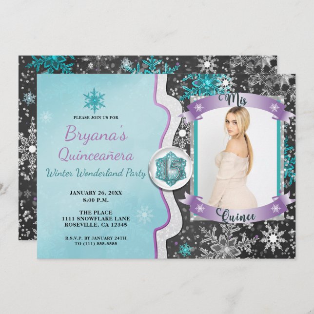Winter Wonderland Mis Quince 15 Photo Invitations (Front/Back)