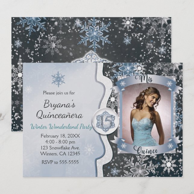 Winter Wonderland Mis Quince 15 Photo Invitations (Front/Back)