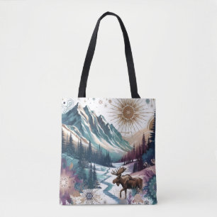 Winter Wonderland Moose Rustic Boho Pattern Tote Bag