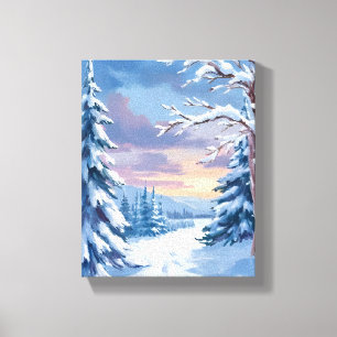 Winter Wonderland Mountain Snow Nature Painting Canvas Print