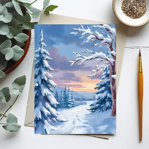 Winter Wonderland Mountain Snow Nature Painting Postcard