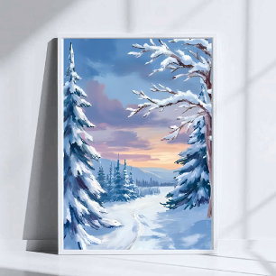 Winter Wonderland   Mountain Snow Nature Painting  Poster