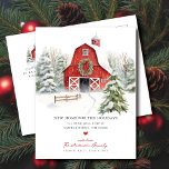 Winter Wonderland Moving Announcement<br><div class="desc">This festive winter moving announcement Christmas card features a red barn with a green wreath, set against a snowy landscape and trees. The card is perfect for sending to friends and family during the holiday season to let them know about your new address while also sharing your love of the...</div>