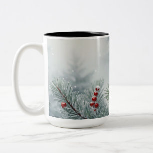 Winter Wonderland Mug   Pine & Red Berries   15oz