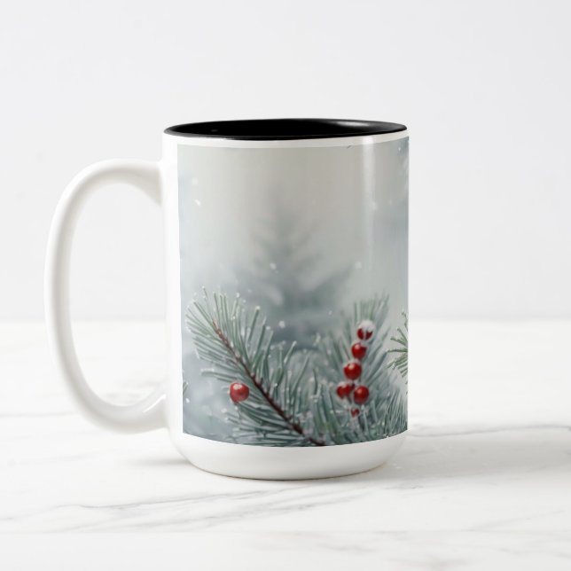 Winter Wonderland Mug | Pine & Red Berries | 15oz (Left)
