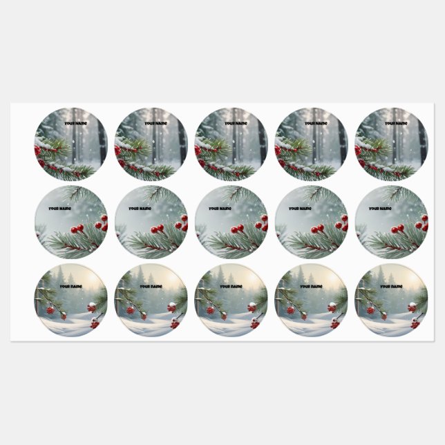 Winter Wonderland Name Tag | Pinecones & Red (Sheet)