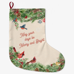 Winter Wonderland of Pines, Pinecones & Birds Large Christmas Stocking