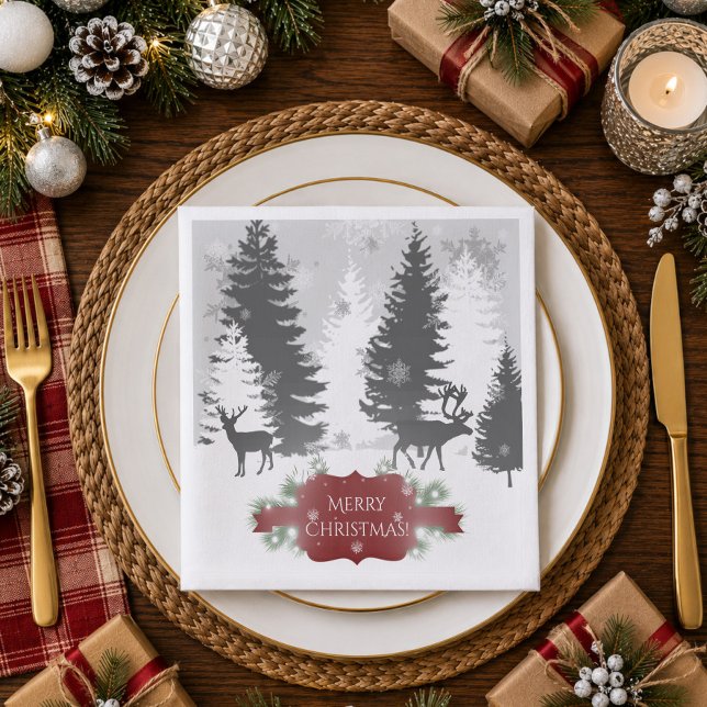 Winter Wonderland Paper Napkin - Red (Red Winter Wonderland Paper Napkins)