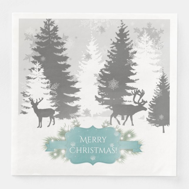 Winter Wonderland Paper Napkin - Teal (Front)