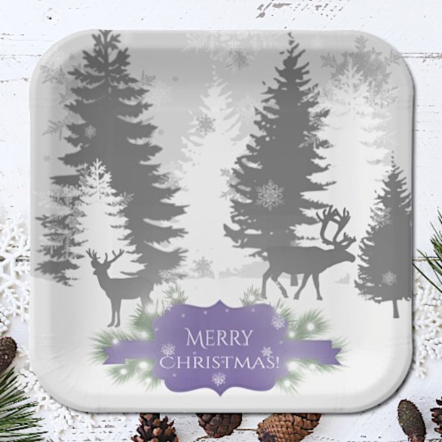 Winter Wonderland Paper Plate - Purple (Purple Winter Wonderland Christmas Paper Plates)