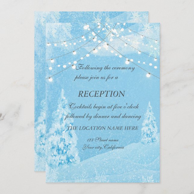 Winter Wonderland, Pine Tree Wedding Reception Invitation (Front/Back)