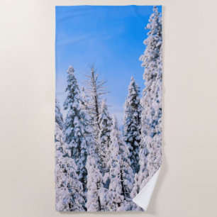 Winter Wonderland Pine Trees in Snow Beach Towel