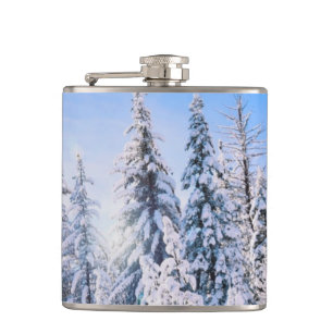 Winter Wonderland Pine Trees in Snow Hip Flask