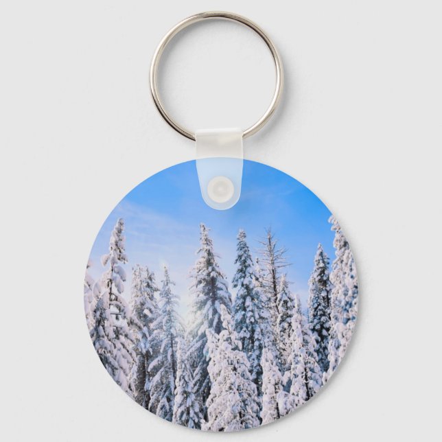 Winter Wonderland Pine Trees in Snow Key Ring (Front)