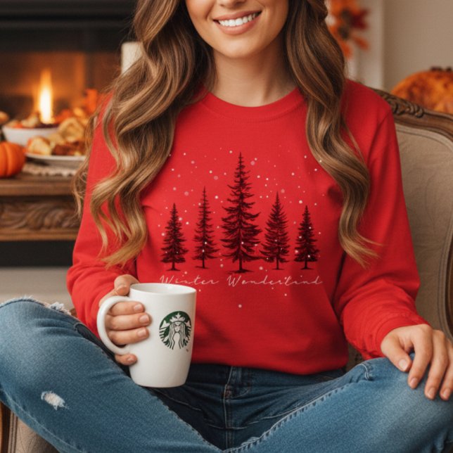 Winter Wonderland Pine Trees Snowflakes Christmas  T-Shirt (Creator Uploaded)
