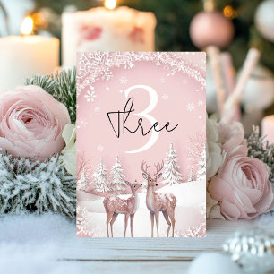 Winter Wonderland Pink and Deer Birthday  Table Number
