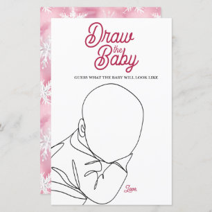 Winter Wonderland Pink Baby Shower Game Draw Baby