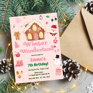 Winter Wonderland Pink Christmas Birthday   Invitation