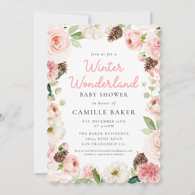 Winter Wonderland Pink Girl Baby Shower Invitation (Front)
