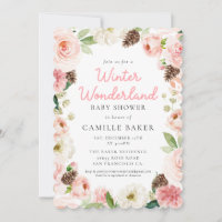 Winter Wonderland Pink Girl Baby Shower Invitation