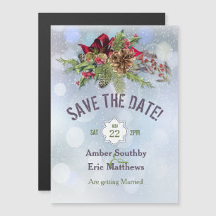Winter Wonderland Poinsetia Magnetic Save The Date Invitation