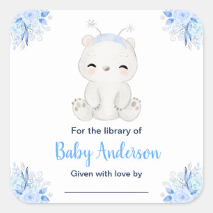 Winter Wonderland Polar Bear Baby Shower Bookplate Square Sticker