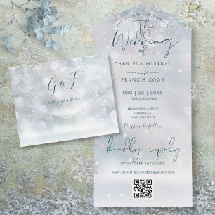 Winter Wonderland QR Code Snow Wedding All In One Invitation