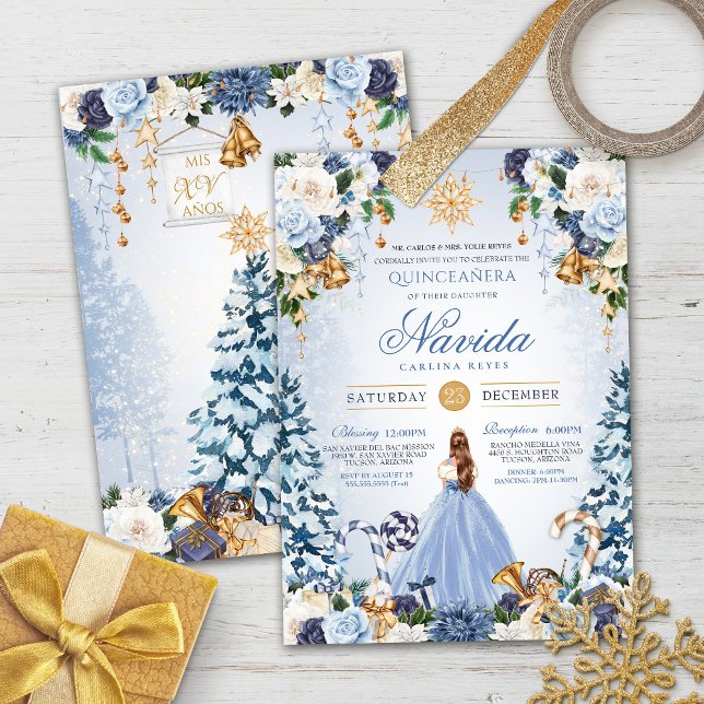 Winter Wonderland Quinceañera Light Blue Snow Invitation (Creator Uploaded)