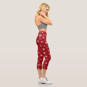 Winter Wonderland Red Leggings with Snowflakes