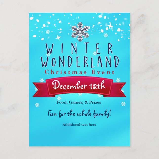 Winter Wonderland Red Ribbon Blue Holiday Postcard (Front)